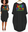 BigProStore Modern African Dresses Juneteenth Freeish Since 1865 Cute African American Woman Long Sleeve Pocket Dress African Print Styles Black / S (4-6 US)(8 UK) Women Dress