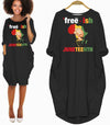 BigProStore African Dresses Juneteenth Freeish Since 1865 African American Woman Long Sleeve Pocket Dress African Print Styles Black / S (4-6 US)(8 UK) Women Dress
