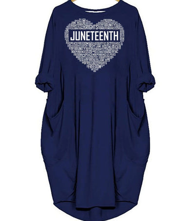BigProStore African American Dresses Juneteenth Heart Black History Afro American African Freedom Cute African American Woman Long Sleeve Pocket Dress African Fashion Styles Navy Blue / S (4-6 US)(8 UK) Women Dress