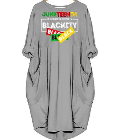 BigProStore Nice African Dresses Juneteenth I'm Black Everyday But Today I'm Blackity Cute Afro American Woman Long Sleeve Pocket Dress Afrocentric Dress Styles Gray / S (4-6 US)(8 UK) Women Dress