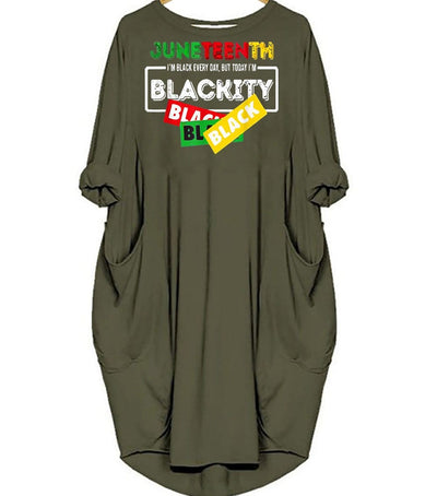 BigProStore Nice African Dresses Juneteenth I'm Black Everyday But Today I'm Blackity Cute Afro American Woman Long Sleeve Pocket Dress Afrocentric Dress Styles Green / S (4-6 US)(8 UK) Women Dress