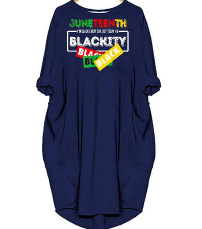 BigProStore Nice African Dresses Juneteenth I'm Black Everyday But Today I'm Blackity Cute Afro American Woman Long Sleeve Pocket Dress Afrocentric Dress Styles Navy Blue / S (4-6 US)(8 UK) Women Dress