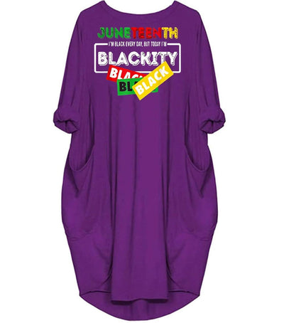 BigProStore Nice African Dresses Juneteenth I'm Black Everyday But Today I'm Blackity Cute Afro American Woman Long Sleeve Pocket Dress Afrocentric Dress Styles Purple / S (4-6 US)(8 UK) Women Dress