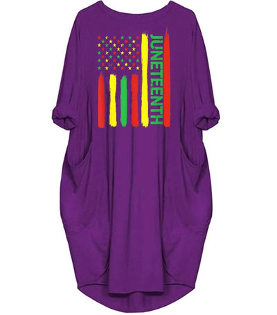 BigProStore African Dresses Juneteenth In Flag For Black History Day Pretty Black Girl Long Sleeve Pocket Dress African Print Dresses Styles Purple / S (4-6 US)(8 UK) Women Dress