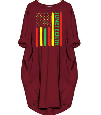 BigProStore African Dresses Juneteenth In Flag For Black History Day Pretty Black Girl Long Sleeve Pocket Dress African Print Dresses Styles Red / S (4-6 US)(8 UK) Women Dress