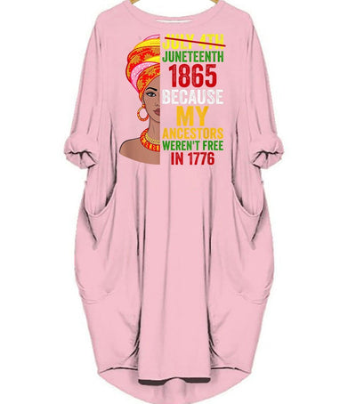BigProStore Melanin Dresses Juneteenth Queen Melanin African American Women Pretty Black Girl Long Sleeve Pocket Dress African Dresses For Women Pink / S (4-6 US)(8 UK) Women Dress
