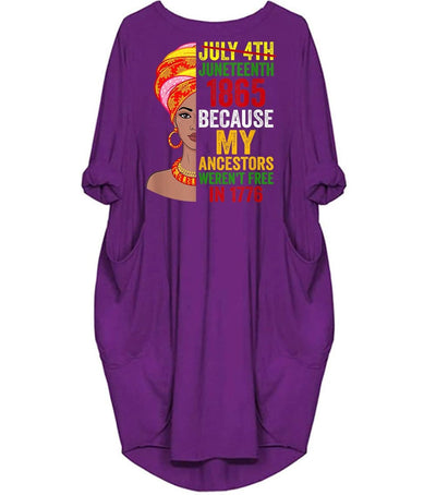 BigProStore Melanin Dresses Juneteenth Queen Melanin African American Women Pretty Black Girl Long Sleeve Pocket Dress African Dresses For Women Purple / S (4-6 US)(8 UK) Women Dress