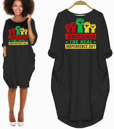 BigProStore African American Dresses Juneteenth The Real Independence Day Beautiful Black Girl Long Sleeve Pocket Dress African Dresses For Girls Black / S (4-6 US)(8 UK) Women Dress