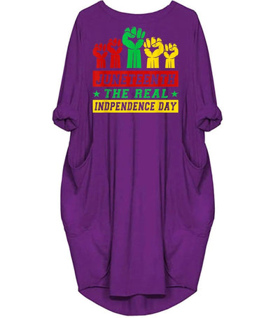 BigProStore African American Dresses Juneteenth The Real Independence Day Beautiful Black Girl Long Sleeve Pocket Dress African Dresses For Girls Purple / S (4-6 US)(8 UK) Women Dress
