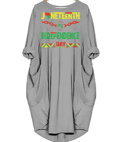 BigProStore African American Dresses Juneteenth Is My Independence Day Cute African American Woman Long Sleeve Pocket Dress African Print Clothing Gray / S (4-6 US)(8 UK) Women Dress