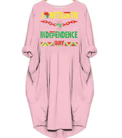 BigProStore African American Dresses Juneteenth Is My Independence Day Cute African American Woman Long Sleeve Pocket Dress African Print Clothing Pink / S (4-6 US)(8 UK) Women Dress