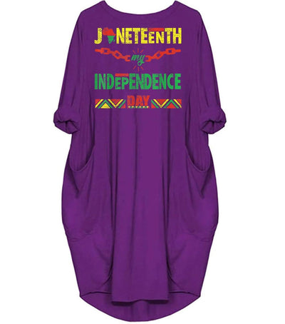BigProStore African American Dresses Juneteenth Is My Independence Day Cute African American Woman Long Sleeve Pocket Dress African Print Clothing Purple / S (4-6 US)(8 UK) Women Dress