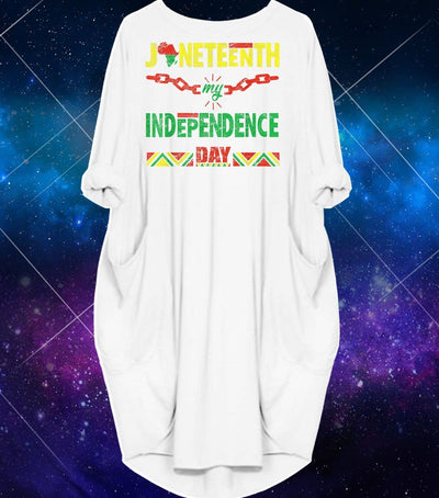 BigProStore African American Dresses Juneteenth Is My Independence Day Cute African American Woman Long Sleeve Pocket Dress African Print Clothing White / S (4-6 US)(8 UK) Women Dress