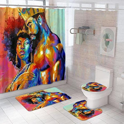 BigProStore African American Shower Curtain King And Queen Crown Afrocentric Bathroom Set 4pcs African Style Decor Idea BPS9810 Standard (180x180cm | 72x72in) Bathroom Sets