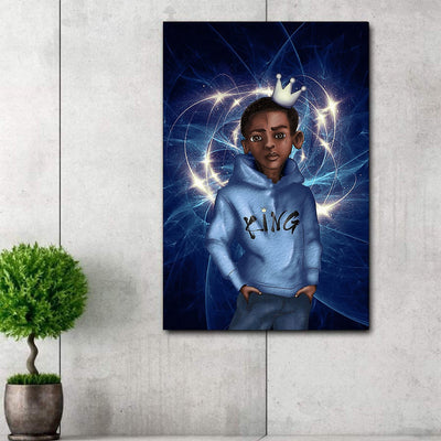 BigProStore African Fashion Canvas Black Young Boy I Am King African Inspired Living Room Blue Color Canvas