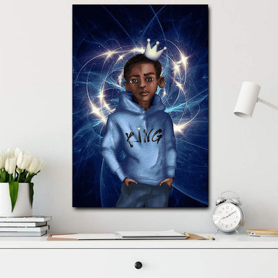 BigProStore African Fashion Canvas Black Young Boy I Am King African Inspired Living Room Blue Color Canvas / 8" x 12" Canvas