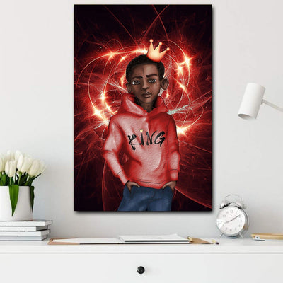 BigProStore African Fashion Canvas Black Young Boy I Am King African Inspired Living Room Red Color Canvas / 8" x 12" Canvas