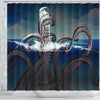 BigProStore Kraken Bath Curtain Kraken Attacks Ship At Sea Shower Curtain Bathroom Decor Kraken Shower Curtain / Small (165x180cm | 65x72in) Kraken Shower Curtain