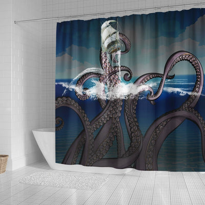 BigProStore Kraken Art Shower Curtain Kraken Sea Monster Attacks Ship At Sea Shower Curtain Bathroom Decor Shower Curtain