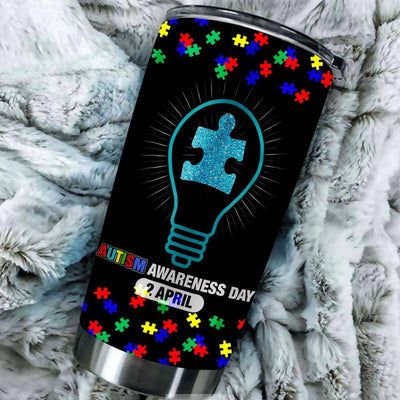 BigProStore Light It Up Blue Autism Awareness Day Tumbler Ideas 2018 BPS473 Black / 20oz Steel Tumbler