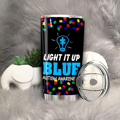 BigProStore Light It Up Blue Autism Tumbler Cups BPS123 Black / 20oz Steel Tumbler