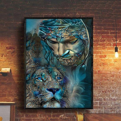 BigProStore Jesus Lion Wall Canvas Lion And Jesus God Printing Ink Canvas Christmas Gift Wall Canvas 4 Sizes Jesus And The Lion Canvas
