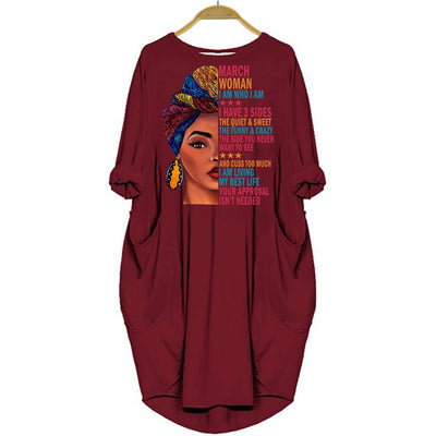 BigProStore March Woman I Have 3 Sides and I Live My Best Life Dress for Afro Women Red / S (4-6 US)(8 UK) Women Dress