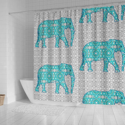 BigProStore Elephant Bathroom Sets Mandala Flower Elephant Turquoise Grey White Bathroom Accessories Set Shower Curtain