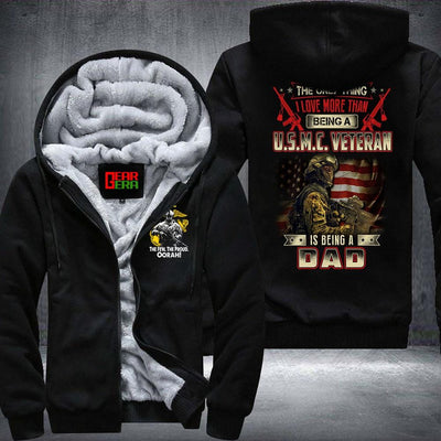 BigProStore Marine Corps Fleece Hoodie The Only Thing I Love More Than Being A USMC Veteran Is Being A Dad Fleece Hoodie BPS875 Black / S Fleece Hoodie