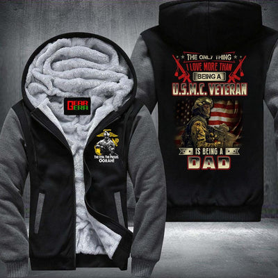 BigProStore Marine Corps Fleece Hoodie The Only Thing I Love More Than Being A USMC Veteran Is Being A Dad Fleece Hoodie BPS875 Gray / S Fleece Hoodie