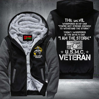 BigProStore Marine Corps Veteran Fleece Hoodie I Am The Storm USMC Veteran Gifts BPS755 Gray / S Fleece Hoodie