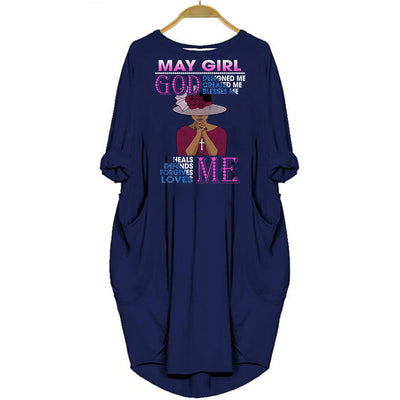 BigProStore May Girl God Designed Me Created Me Blesses Me Loves Me Women Pocket Dress Navy Blue / S (4-6 US)(8 UK) Women Dress