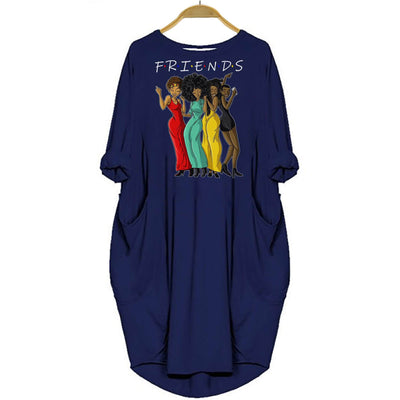 BigProStore Melanin Bestie Friends Shirt Summer Dress for Afro Girls Navy Blue / S Women Dress