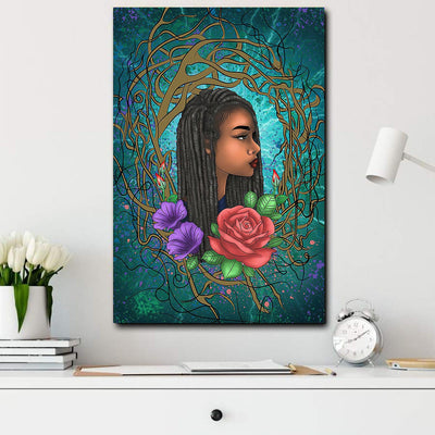 BigProStore African American Canvas Melanin Girl With Rose Afro Wall Art Canvas / 8" x 12" Canvas