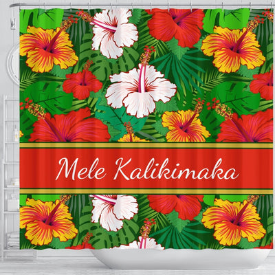 BigProStore Hawaii Shower Curtain Decor Mele Kalikimaka Colorful Hawaiian Hibiscus Holiday Shower Curtain Bathroom Hawaii Shower Curtain / Small (165x180cm | 65x72in) Hawaii Shower Curtain