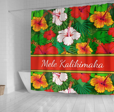 BigProStore Hawaii Shower Curtain Decor Mele Kalikimaka Colorful Hawaiian Hibiscus Holiday Shower Curtain Bathroom Hawaii Shower Curtain