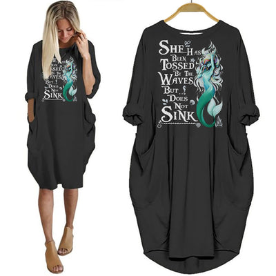 BigProStore Mermaid Gift She Has Been Tossed By The Waves Women Pocket Dress Black / S Women Dress