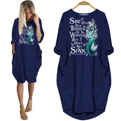 BigProStore Mermaid Gift She Has Been Tossed By The Waves Women Pocket Dress Navy Blue / S Women Dress