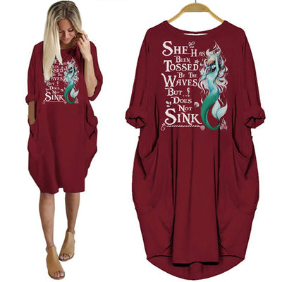 BigProStore Mermaid Gift She Has Been Tossed By The Waves Women Pocket Dress Red / S Women Dress