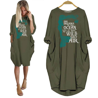 BigProStore Mermaid Shirt She Dream Of The Ocean Late At Night Dress for Her Green / S Women Dress