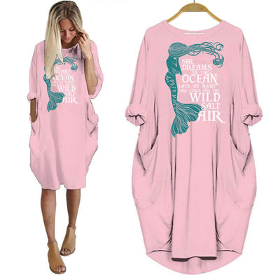 BigProStore Mermaid Shirt She Dream Of The Ocean Late At Night Dress for Her Pink / S Women Dress