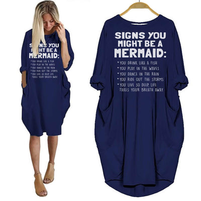 BigProStore Mermaid Shirt Signs You Might Be A Mermaid Women Dress for Her Navy Blue / S Women Dress