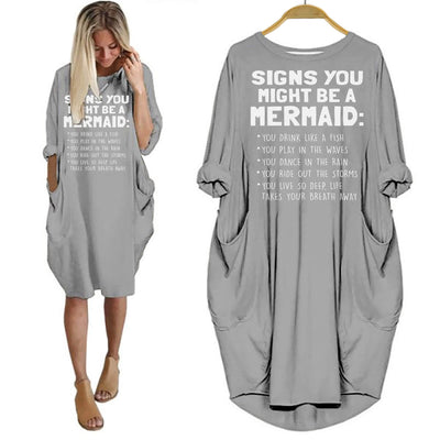BigProStore Mermaid Shirt Signs You Might Be A Mermaid Women Dress for Her Gray / S Women Dress