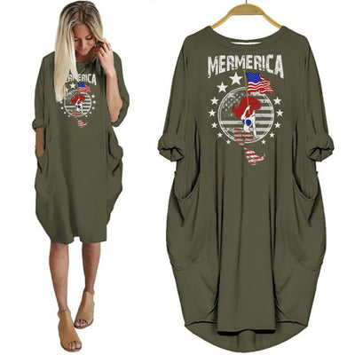 BigProStore Mermaid Gift Mermerica Pocket Dress Green / S Women Dress