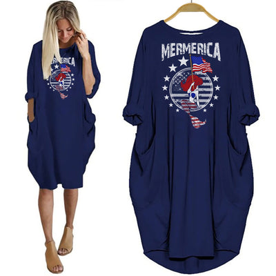BigProStore Mermaid Gift Mermerica Pocket Dress Navy Blue / S Women Dress