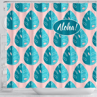 BigProStore Hawaii Bath Curtain Monstera Leaves Blue And Pink Shower Curtain Fantasy Fabric Bath Bathroom Hawaii Shower Curtain / Small (165x180cm | 65x72in) Hawaii Shower Curtain