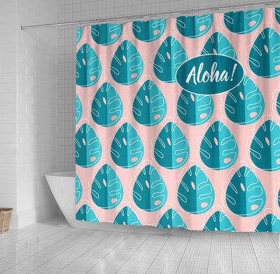 BigProStore Hawaii Bath Curtain Monstera Leaves Blue And Pink Shower Curtain Fantasy Fabric Bath Bathroom Hawaii Shower Curtain