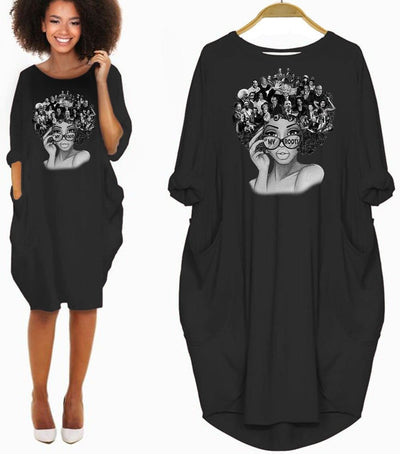 BigProStore African Women Dresses My Roots Shirts Famous African Americans Leaders Afrocentric Design Melanin Long Sleeve Women Dress Black History Gift Ideas Black / S (4-6 US)(8 UK) Women Dress