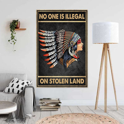 BigProStore Canvas Artwork Native American Indian Girl No One Is Illegal On Stolen Land Vintage Wall Art Home Decor Canvas Canvas / 12" x 18" Canvas