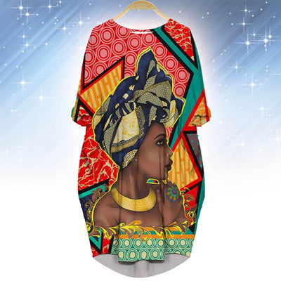 BigProStore Nice African Dresses Cute Girl With Afro Long Sleeve Pocket Dress Traditional Turban Woman Modern Afrocentric Clothing S (4-6 US)(8 UK) Women Dress